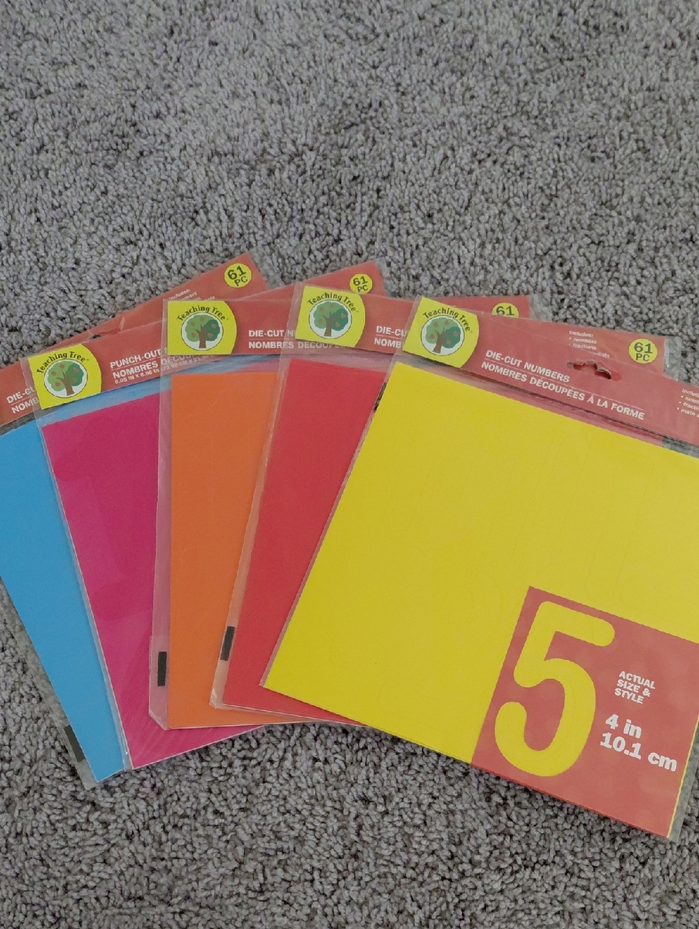 Bright Solid Color Die-Cut Numbers - Yellow, Red, Orange, Pink, Blue (Lot of 5)